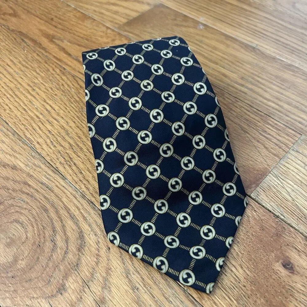 Vintage Gucci GG Monogram 100% Silk Tie Made In Italy